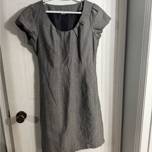 Gray Sheath Mini Dress with Puff Cap Sleeves